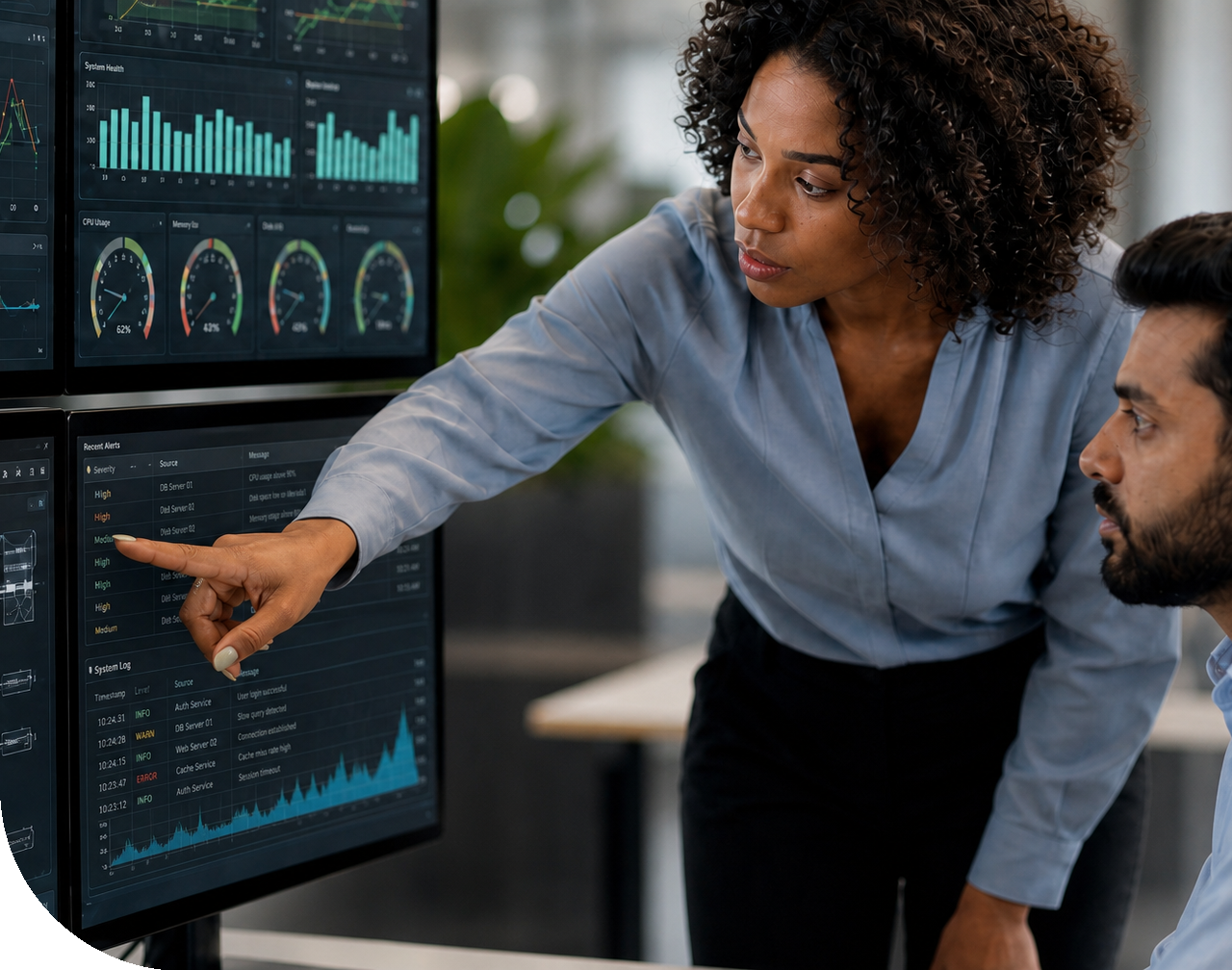 Woman Reviewing OT Visibility & Monitoring